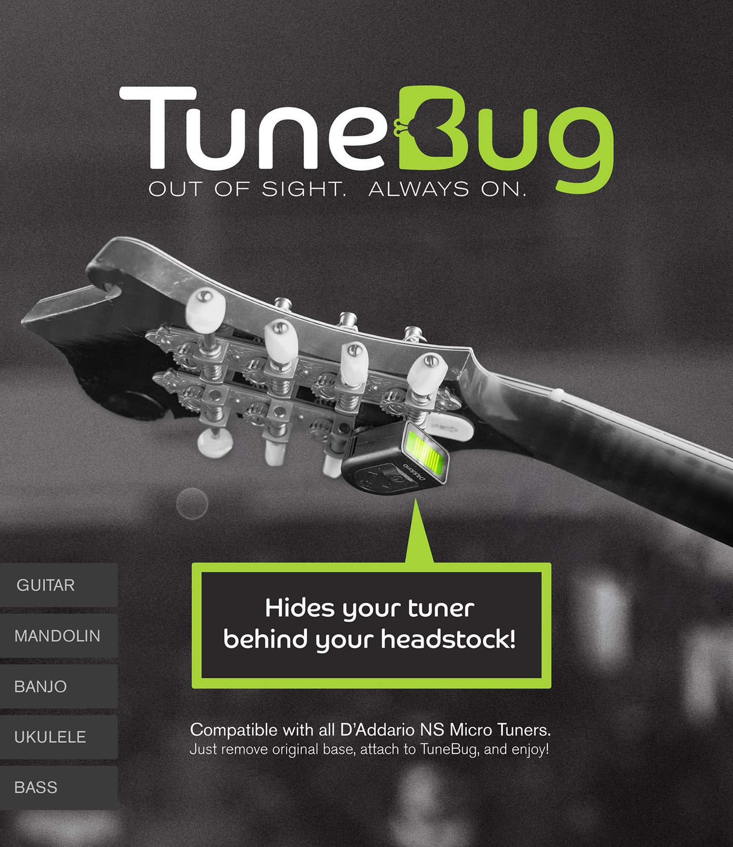 TuneBug for D'addario NS Micro Tuner (2-pack)